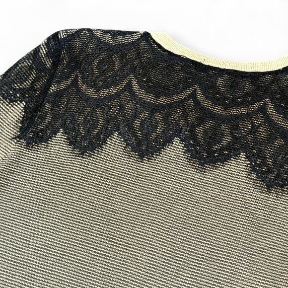 Ann Taylor Black Lace Stripe Whimsigoth Fairygoth Grandmacore Cardigan Sweater L - Picture 8 of 9